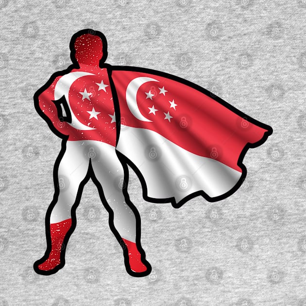 Singapore Hero Wearing Cape of Singaporean Flag and Peace in Singapore by Mochabonk